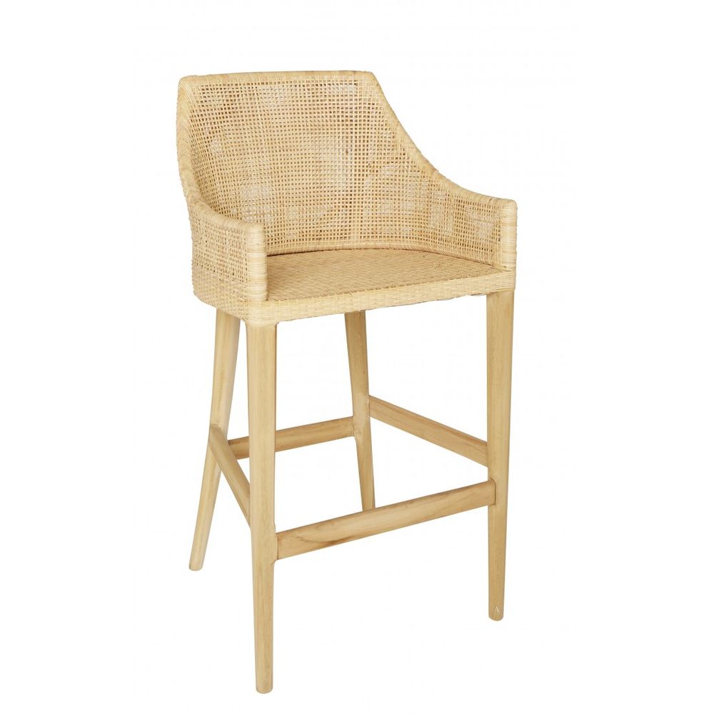 Stools - SAIGON rattan and teak bar stool - KOK MAISON