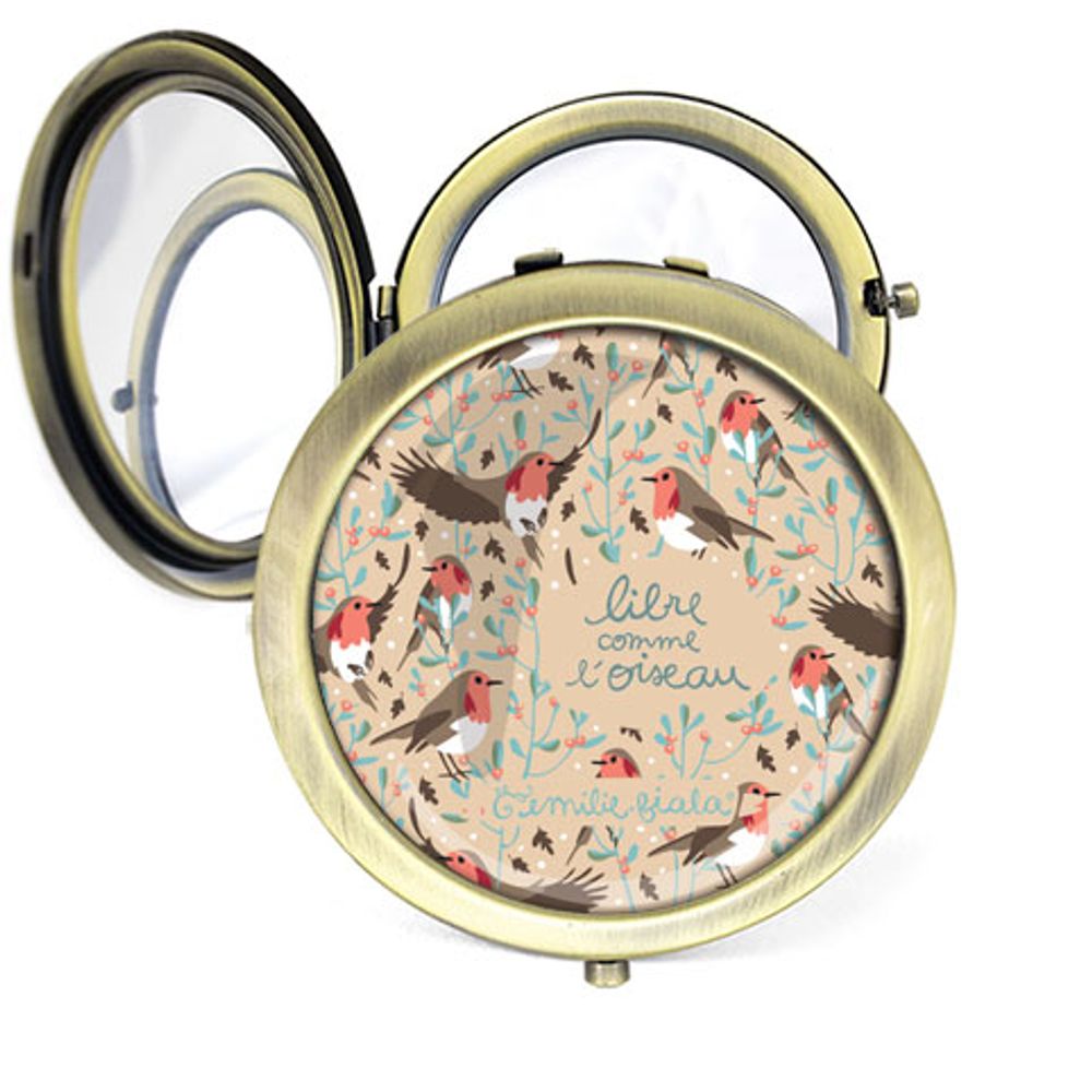 Miroirs - Pocket miror antique bronze Les Parisiennes Rouge-Gorge - LES JOLIES D'EMILIE