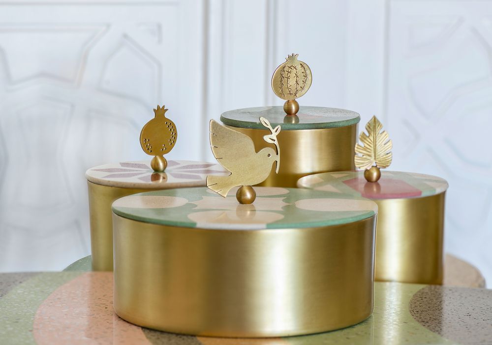 Storage boxes - Tiled Brass Box With A Bird Handle - ASMA'S CRAFTS