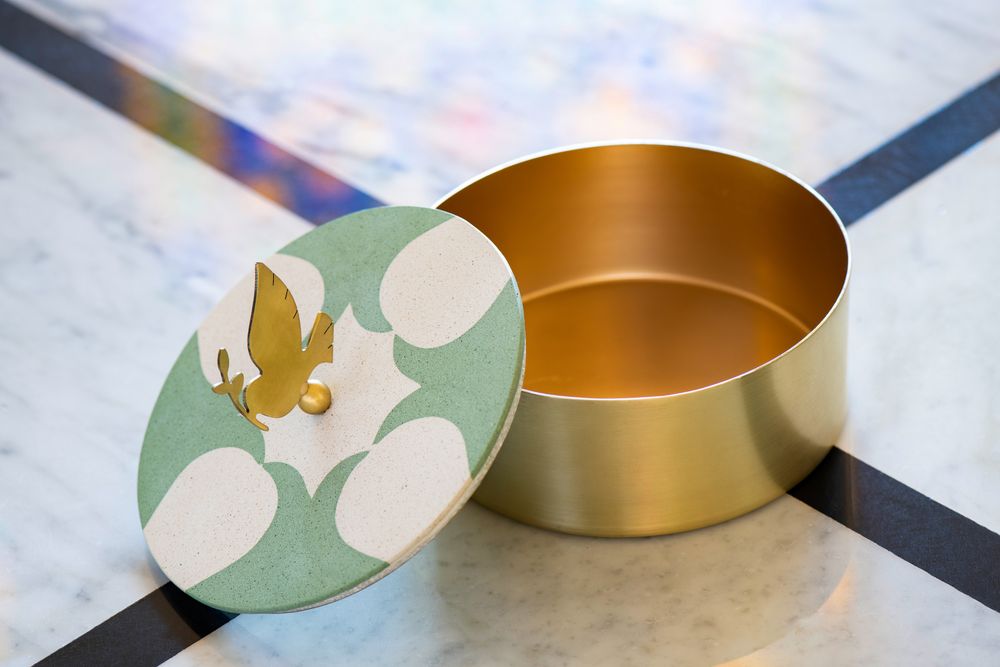 Storage boxes - Tiled Brass Box With A Bird Handle - ASMA'S CRAFTS