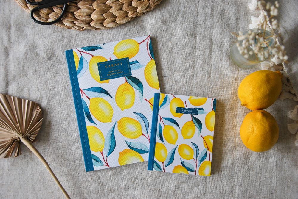 Papeterie - Carnet A5 - Citrons - BLEU COQUILLE