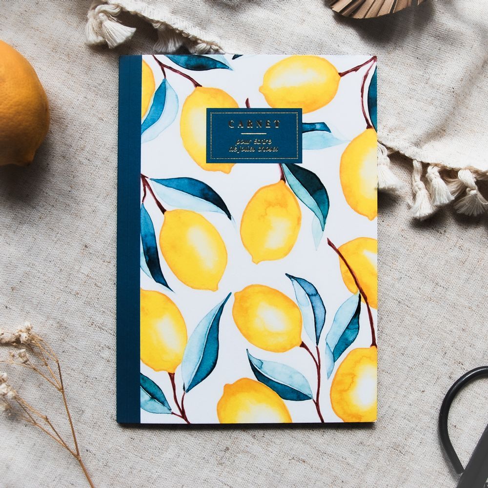 Papeterie - Carnet A5 - Citrons - BLEU COQUILLE