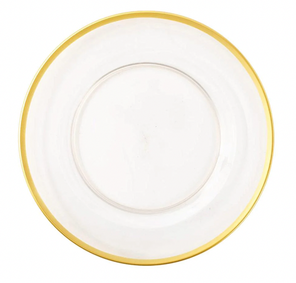 Everyday plates - Acrylic Plate Charger in Clear with Gold Rim - 1 Each - CASPARI