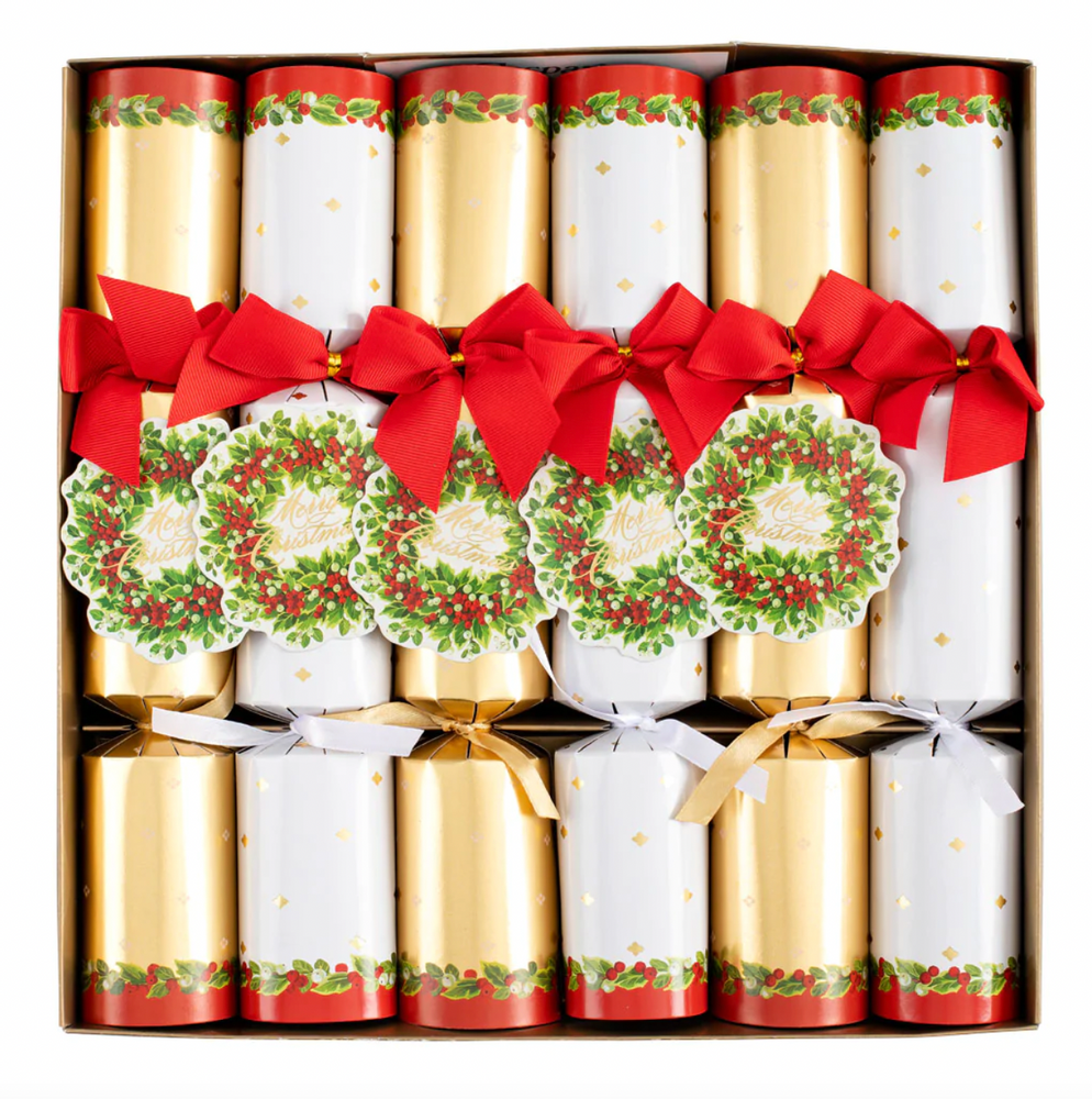 Crystal ware - Holly and Berry Wreath Celebration Crackers - 6 Per Box - CASPARI