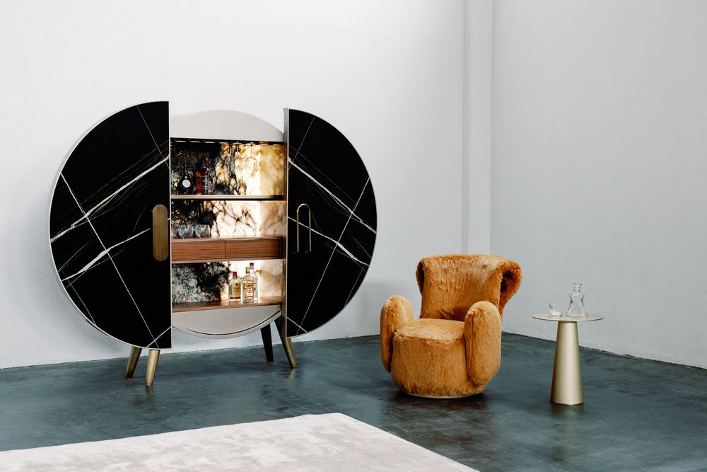 Wall ensembles - Modern Bongó Bar Cabinet, Sahara Noir Marble, Handmade in Portugal by Greenapple - GREENAPPLE DESIGN INTERIORS