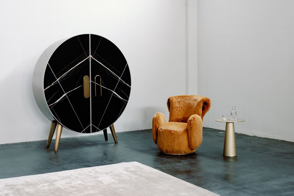 Wall ensembles - Modern Bongó Bar Cabinet, Sahara Noir Marble, Handmade in Portugal by Greenapple - GREENAPPLE DESIGN INTERIORS