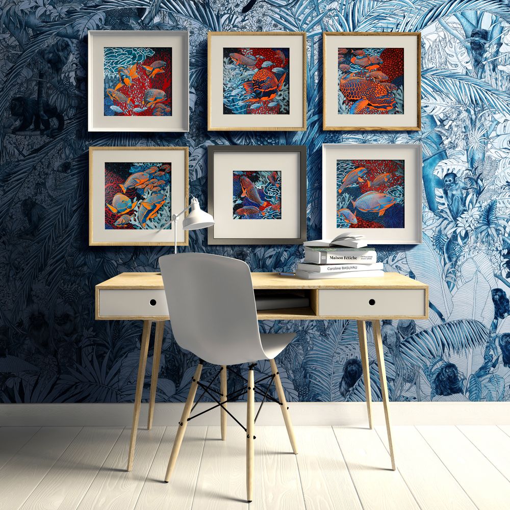 Other wall decoration - Panoramic Wallpaper The Guardians Blue Toile de Jouy Style by Maison Fétiche - MAISON FÉTICHE