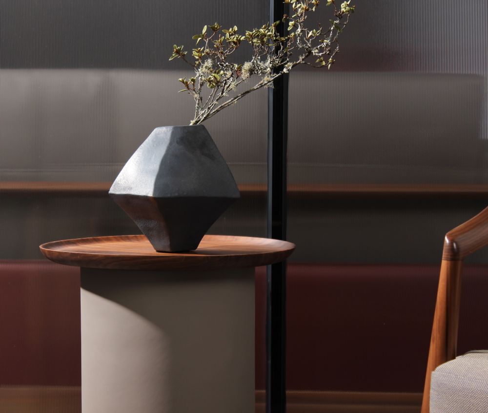 Vases - Modernistic large ceramic vase, heavy as metal, like sculpted art, dark. - ELEMENT ACCESSORIES