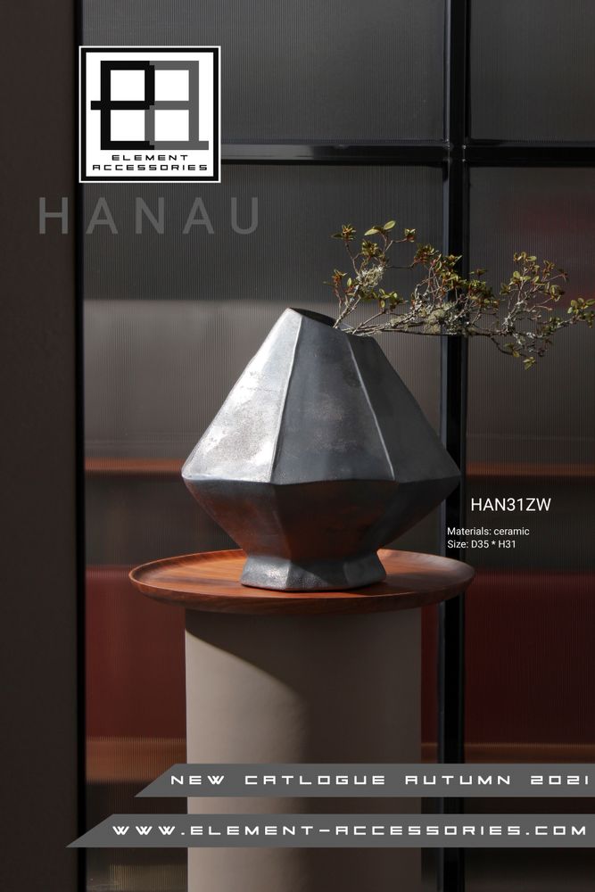 Vases - Modernistic large ceramic vase, heavy as metal, like sculpted art, dark. - ELEMENT ACCESSORIES