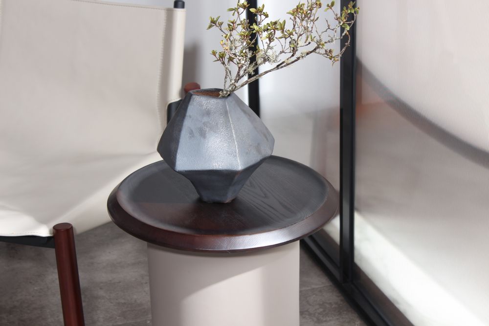 Vases - Modernistic large ceramic vase, heavy as metal, like sculpted art, dark. - ELEMENT ACCESSORIES