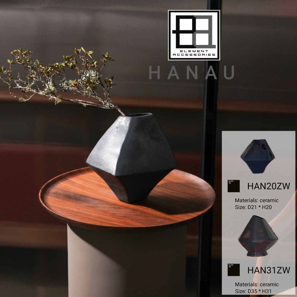 Vases - Modernistic large ceramic vase, heavy as metal, like sculpted art, dark. - ELEMENT ACCESSORIES