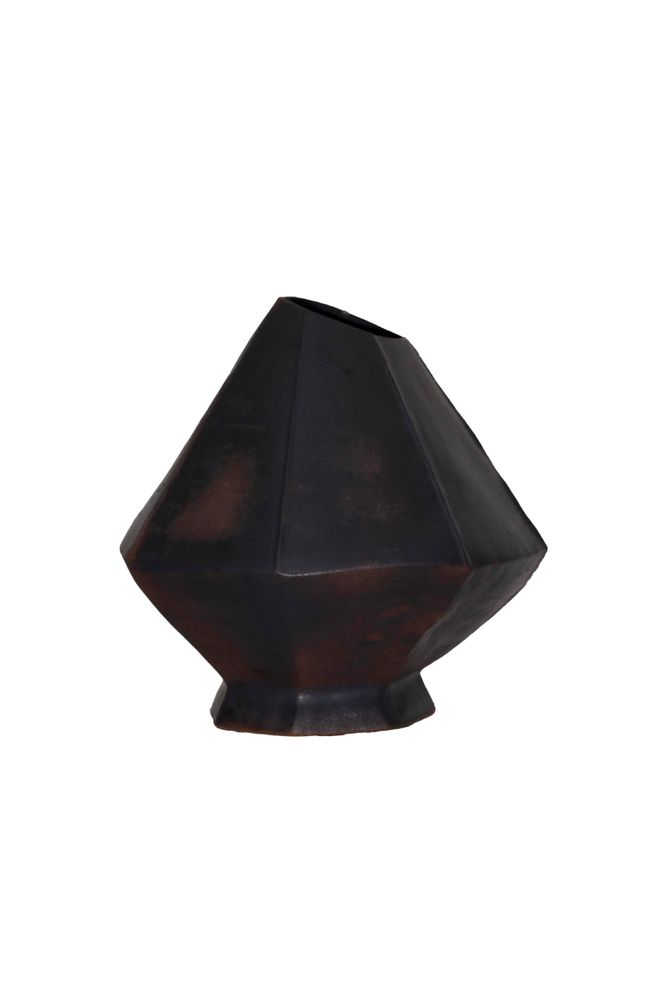 Vases - Modernistic large ceramic vase, heavy as metal, like sculpted art, dark. - ELEMENT ACCESSORIES