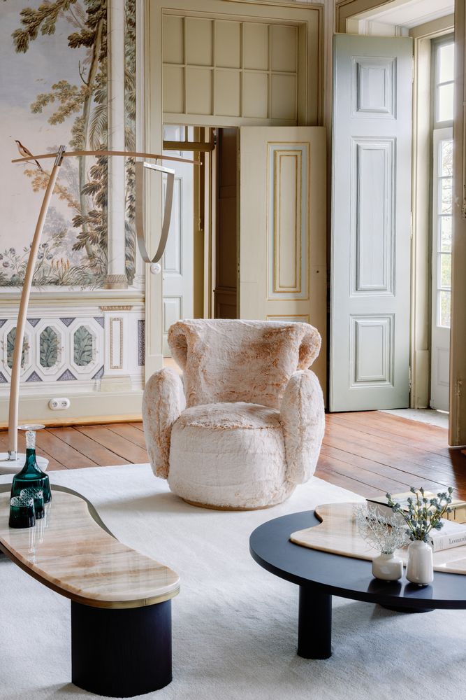 Armchairs - Greenapple Armchair, Grass Armchair, Light Orange Faux Fur, Handmade in Portugal - GREENAPPLE DESIGN INTERIORS