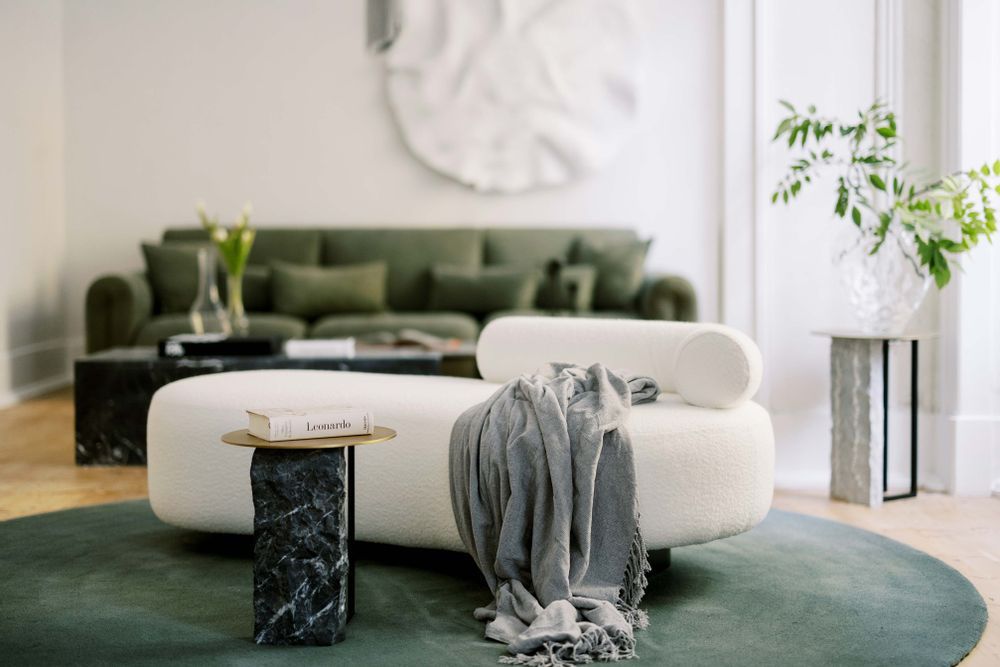 Sofas - Greenapple Chaise Longue, Twins Chaise, Beige Bouclé, Handmade in Portugal - GREENAPPLE DESIGN INTERIORS