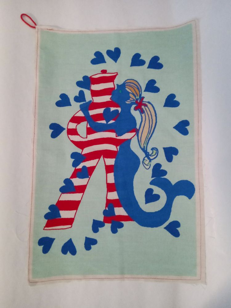 Tea towel - kitchen towel in linen and cotton with Love print - BACIO DEL MARINAIO