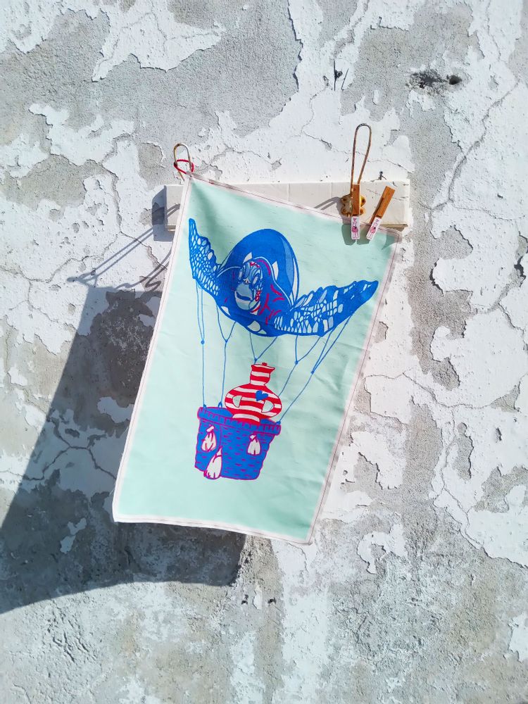 Tea towel - kitchen towel in linen and cotton with Love print - BACIO DEL MARINAIO