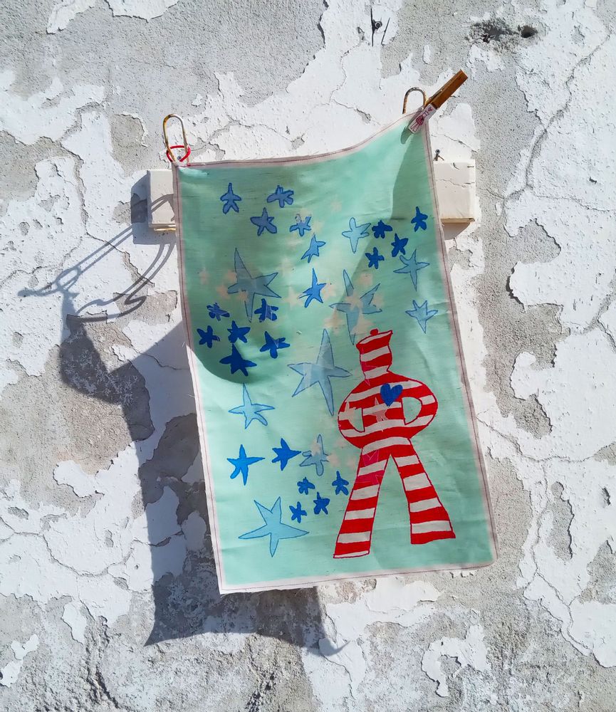 Dish towels - kitchen towel in linen and cotton with VOLARE INSIEME print - BACIO DEL MARINAIO