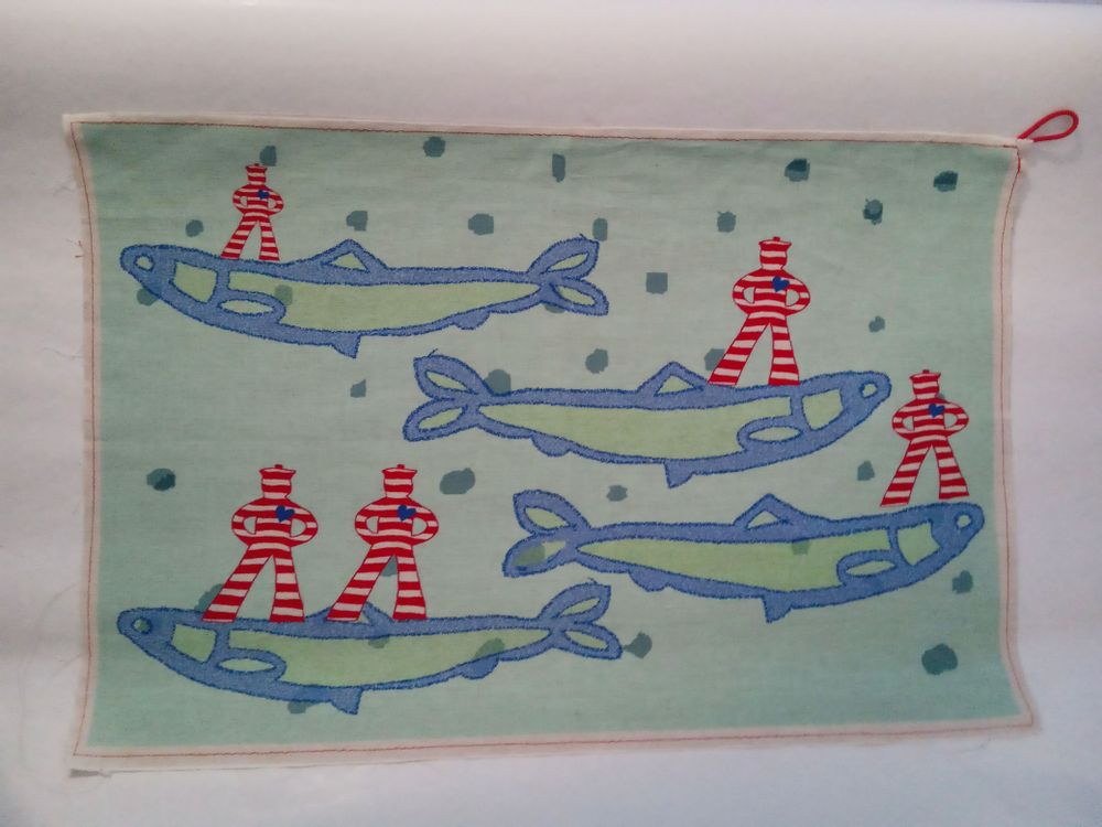 Tea towel - kitchen towel in linen and cotton with COMANDANTE DELLE ACCIUGHE print - BACIO DEL MARINAIO