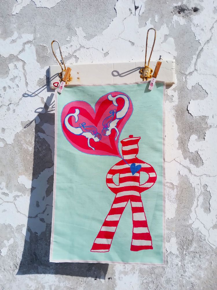 Tea towel - kitchen towel in linen and cotton with PENSIERI DI MARINAIO print - BACIO DEL MARINAIO