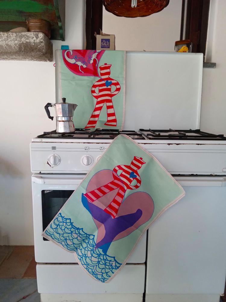 Tea towel - kitchen towel in linen and cotton with PENSIERI DI MARINAIO print - BACIO DEL MARINAIO