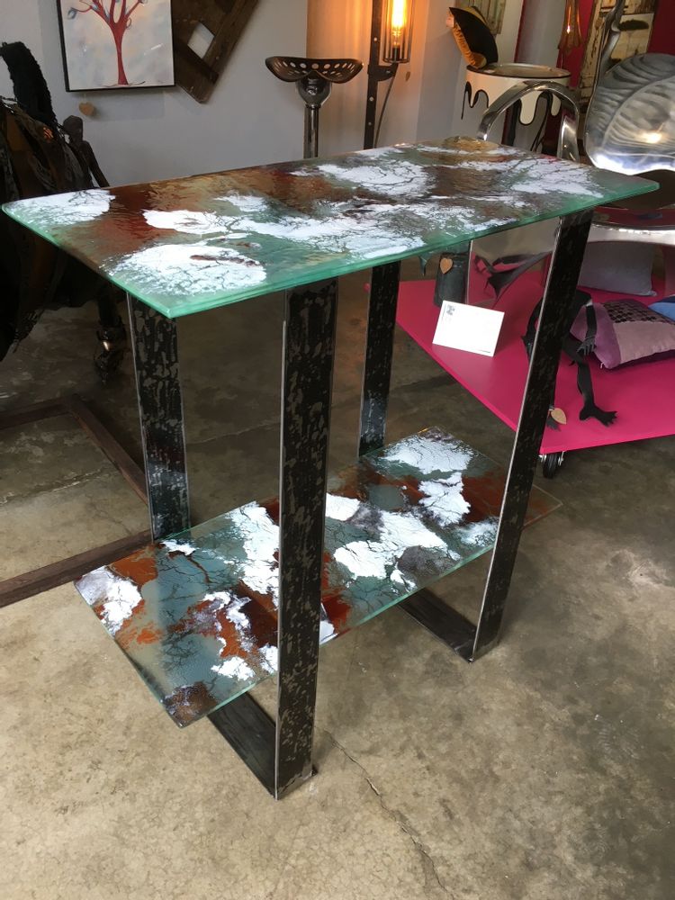 Consoles - Console à deux niveaux, plateaux en verre fusing pièce unique . - RECYCLAGE DESIGN RÉANIMATEUR D'OBJETS R & D