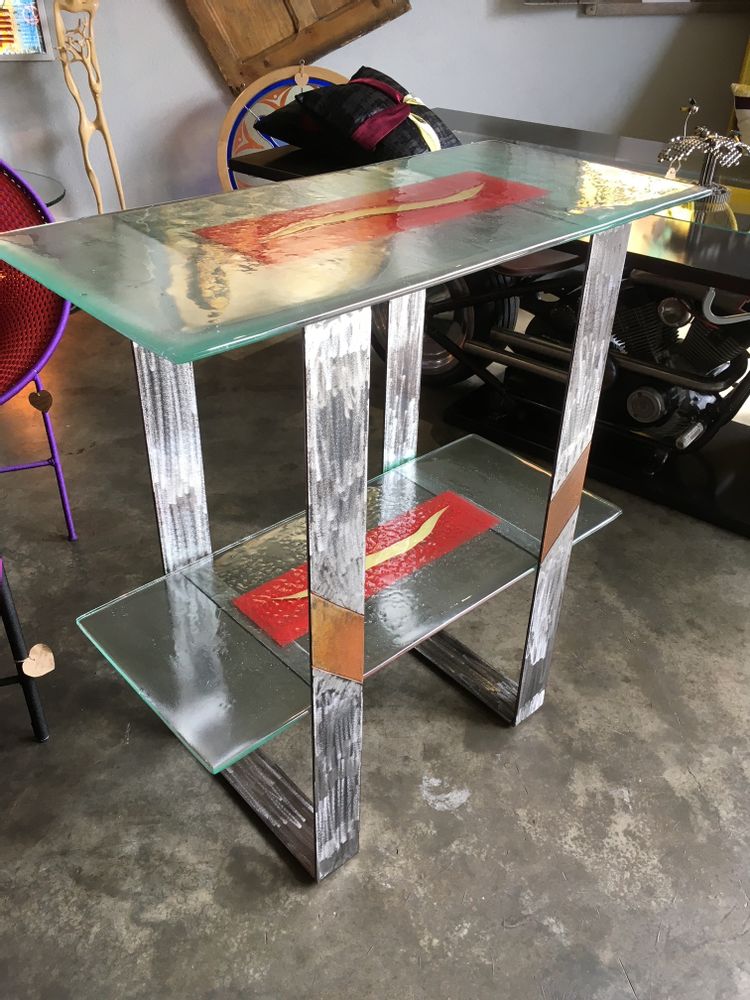 Consoles - Console à deux niveaux, plateaux en verre fusing pièce unique . - RECYCLAGE DESIGN RÉANIMATEUR D'OBJETS R & D