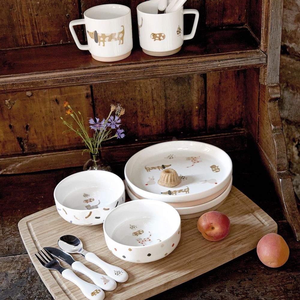 Children's mealtime - LÄSSIG Dish Set Porcelain/Silicone and Cutlery 3 Pcs Little Mateys - LASSIG GMBH