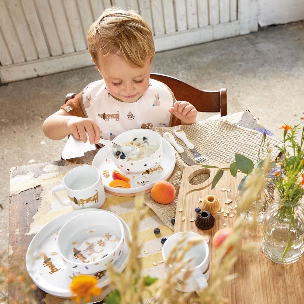 Children's mealtime - LÄSSIG Dish Set Porcelain/Silicone and Cutlery 3 Pcs Little Mateys - LASSIG GMBH