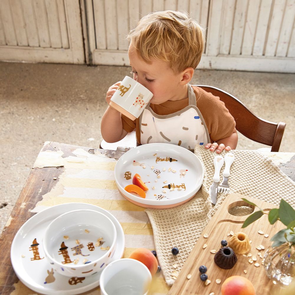 Children's mealtime - LÄSSIG Dish Set Porcelain/Silicone and Cutlery 3 Pcs Little Mateys - LASSIG GMBH