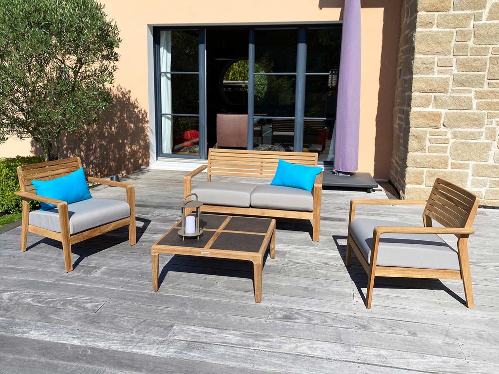 Lawn armchairs - Aquariva low seater garden armchair with cushion. - EZEÏS