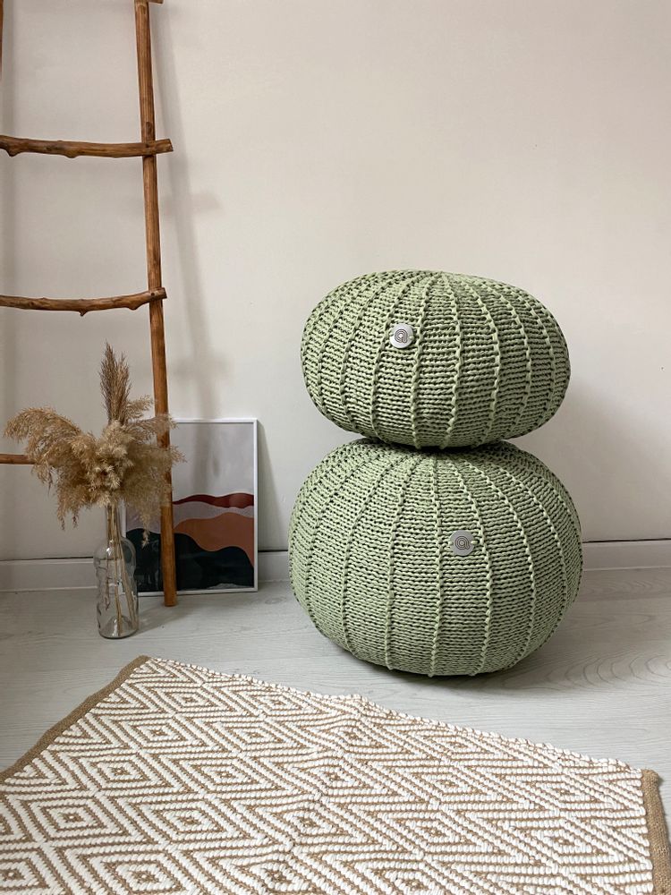 Repose-pieds - Pouf rond en tricot RIBS - ANZY HOME