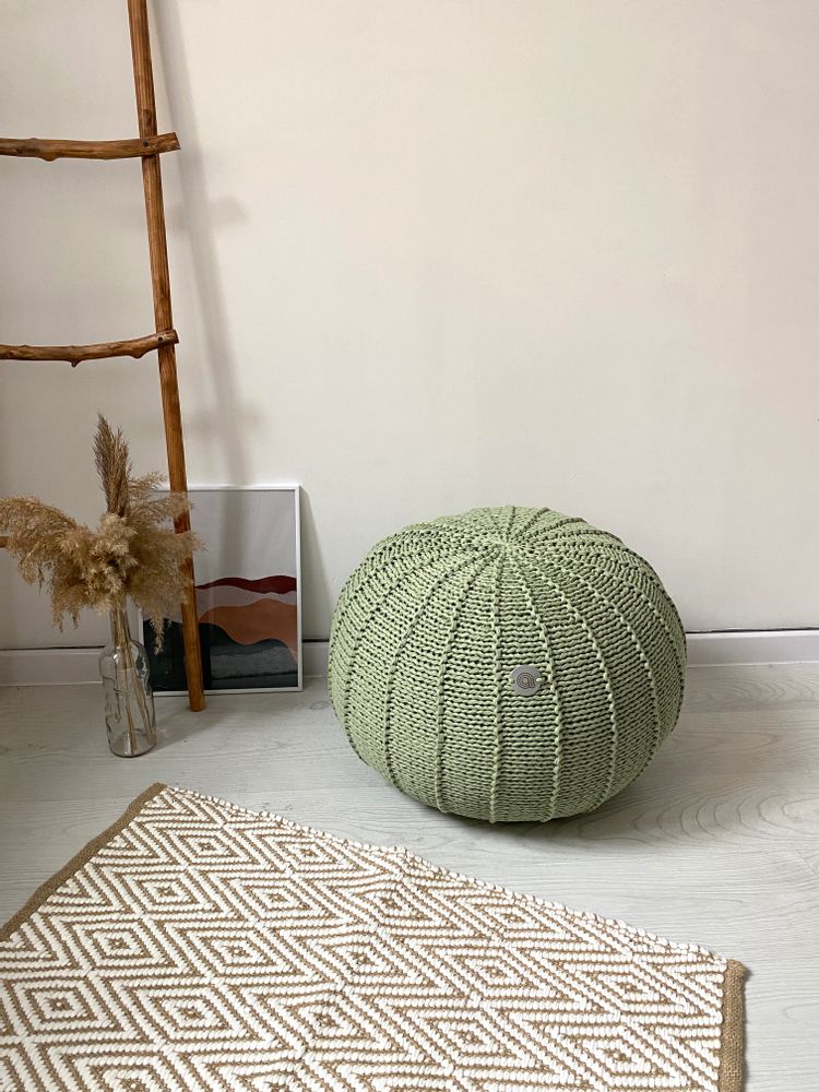Repose-pieds - Pouf rond en tricot RIBS - ANZY HOME