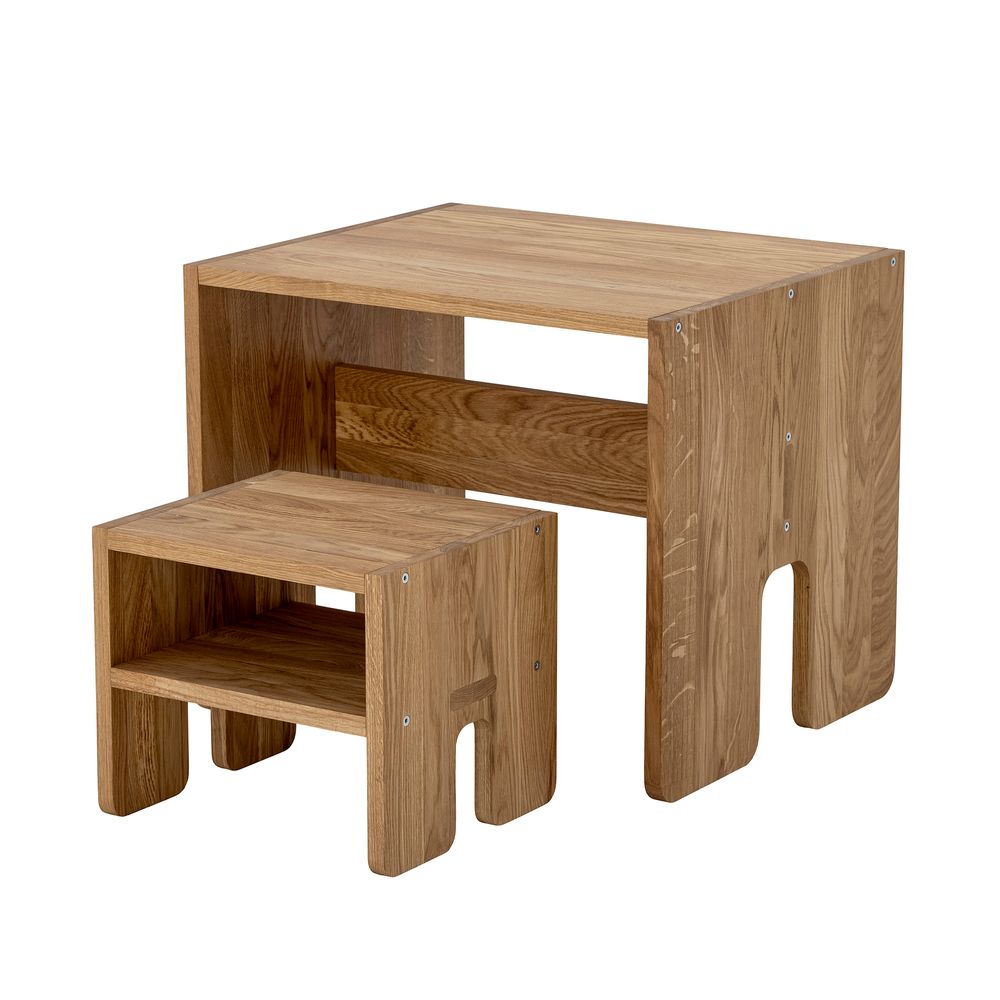Children's tables and chairs - Bas Stool, Brown, Oak - BLOOMINGVILLE MINI