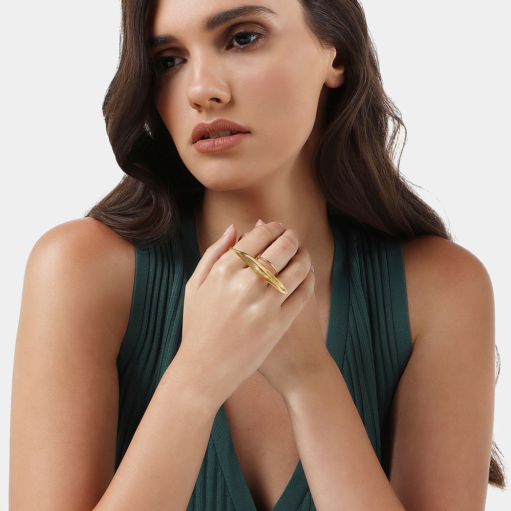Bijoux - Mediterranean Gold Adjustable Ring - Long Olive Leaf - AGAPIS JEWELLERY