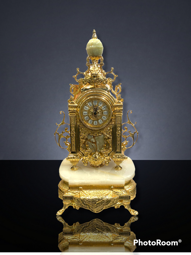 Clocks - TABLE CLOCK 1800s style in bronze plated, crystal and marble. - OLYMPUS BRASS