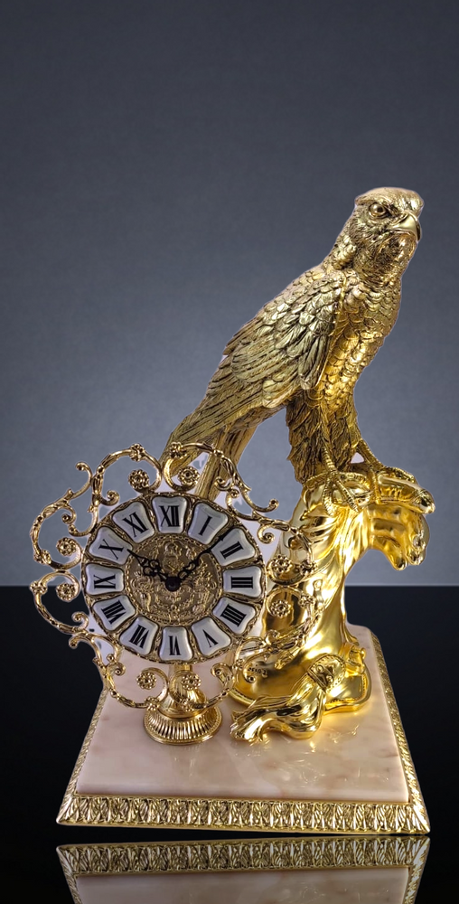 Clocks - TABLE CLOCK 1800s style in bronze plated, crystal and marble. - OLYMPUS BRASS