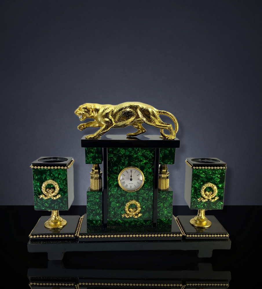 Clocks - TABLE CLOCK 1800s style in bronze plated, crystal and marble. - OLYMPUS BRASS