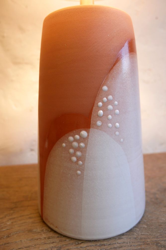 Céramique - Base de lampe en céramique droit, déco "nébuleux" - POTERIE DU GALBE