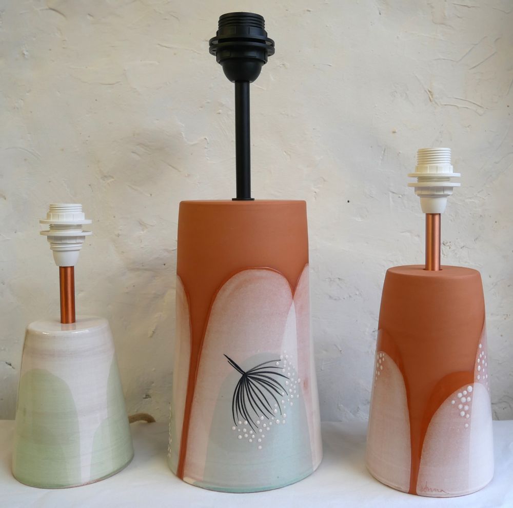 Céramique - Base de lampe en céramique droit, déco "nébuleux" - POTERIE DU GALBE