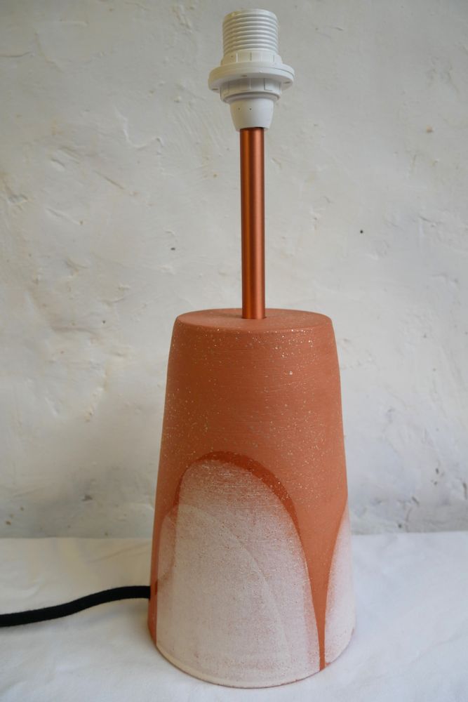 Céramique - Base de lampe en céramique droit, déco "nébuleux" - POTERIE DU GALBE