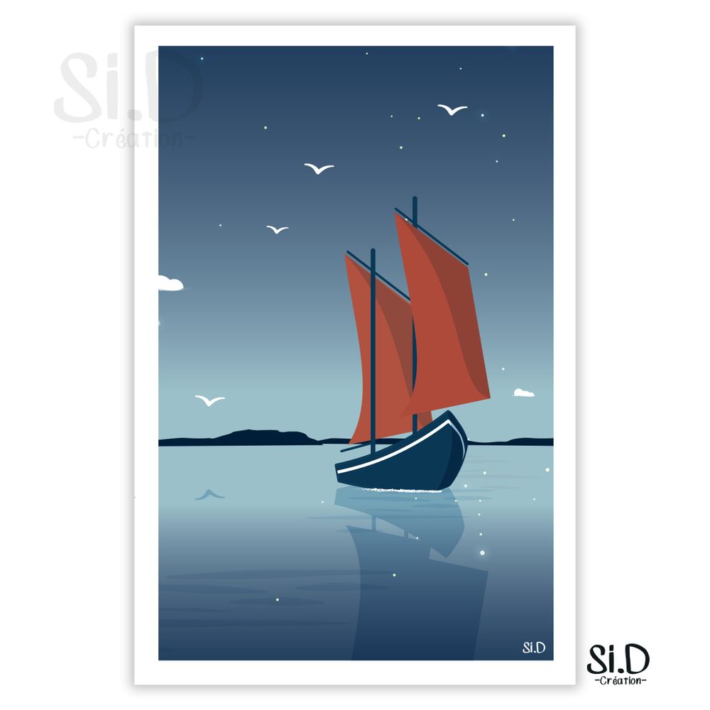 Affiches - Affiche, Poster : Sinagot Nuit, un vieux gréement. - SI.D