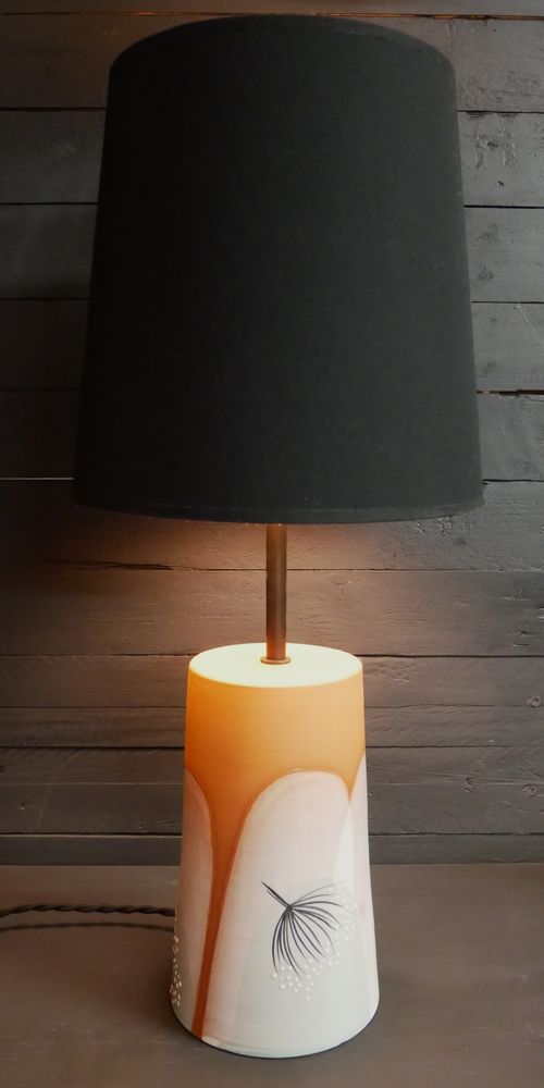 Céramique - Base de lampe en céramique droit, déco "nébuleux" - POTERIE DU GALBE