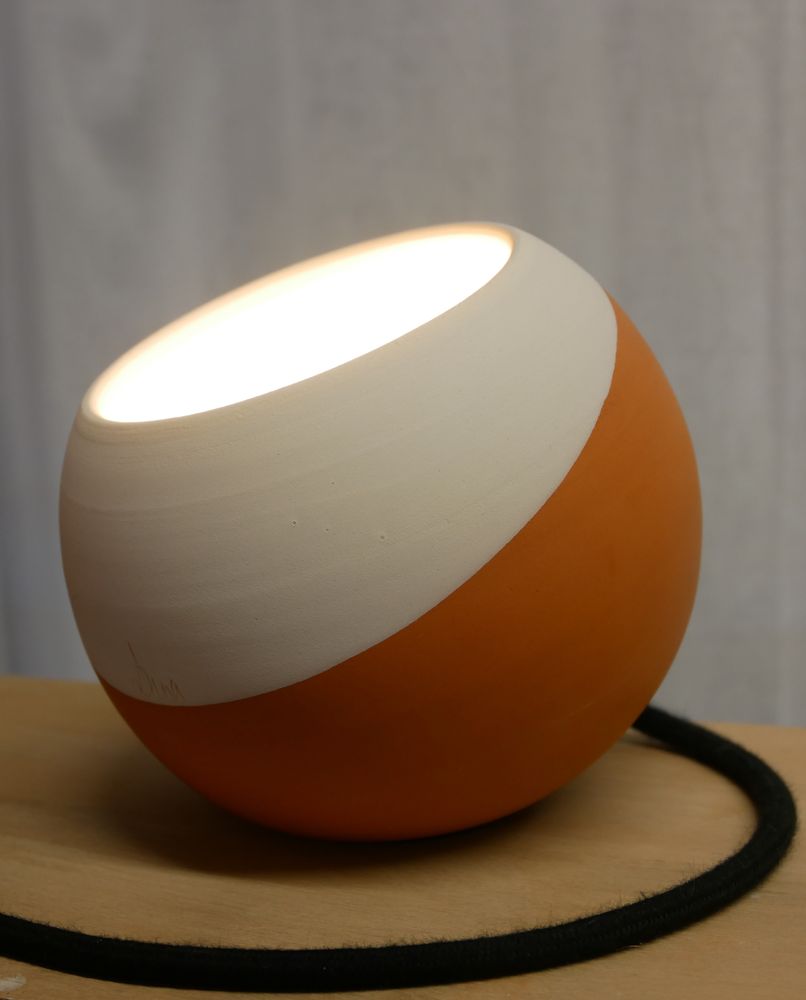 Céramique - Base de lampe en céramique droit, déco "nébuleux" - POTERIE DU GALBE