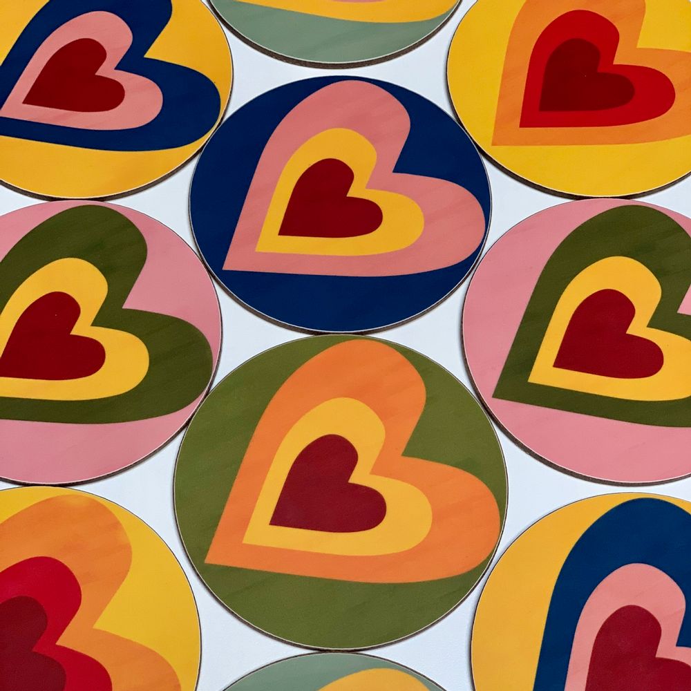 Tea and coffee accessories - S&B HEART Multicoloured Cork-Backed Coasters - SUMMERILL AND BISHOP