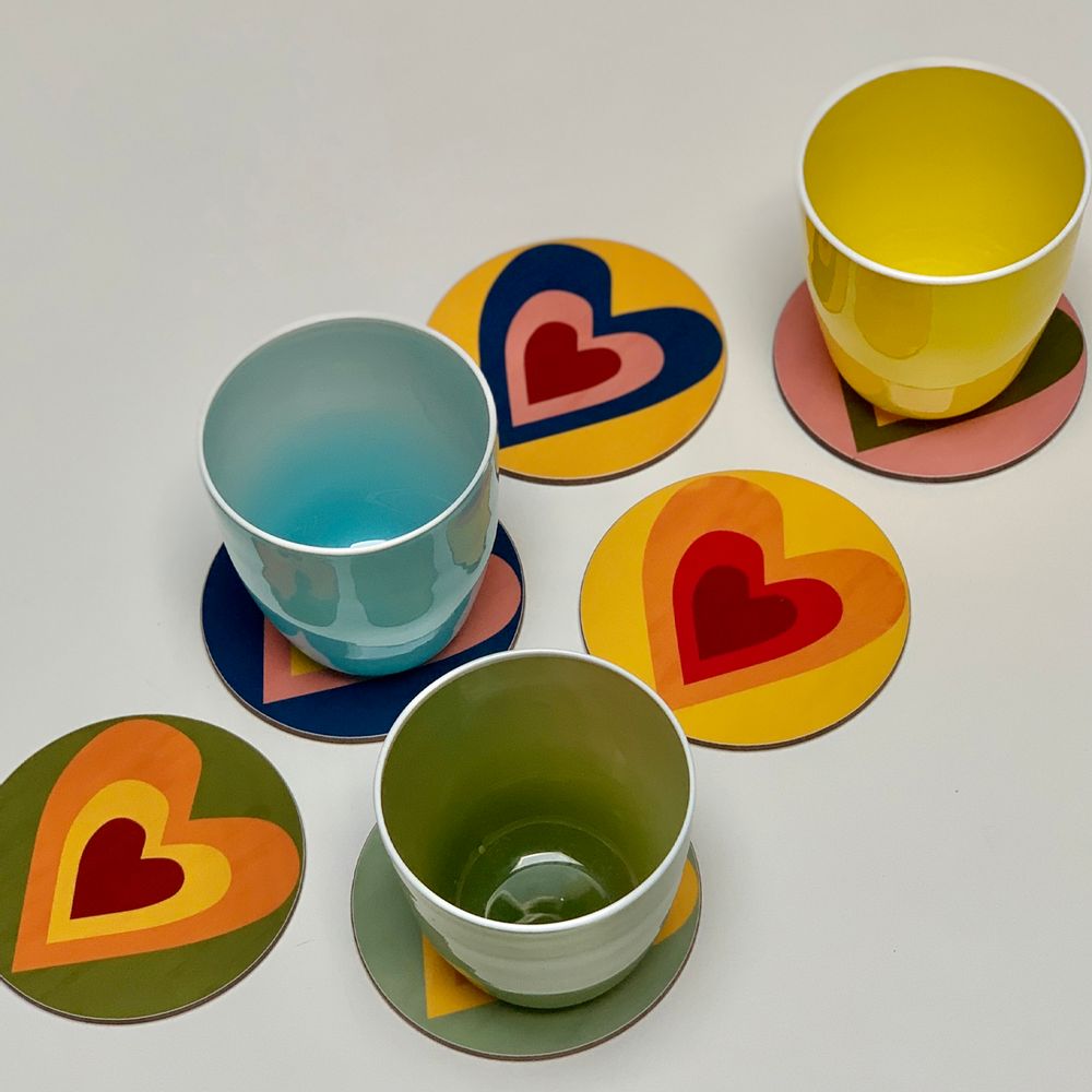 Tea and coffee accessories - S&B HEART Multicoloured Cork-Backed Coasters - SUMMERILL AND BISHOP