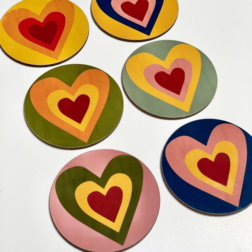 Tea and coffee accessories - S&B HEART Multicoloured Cork-Backed Coasters - SUMMERILL AND BISHOP