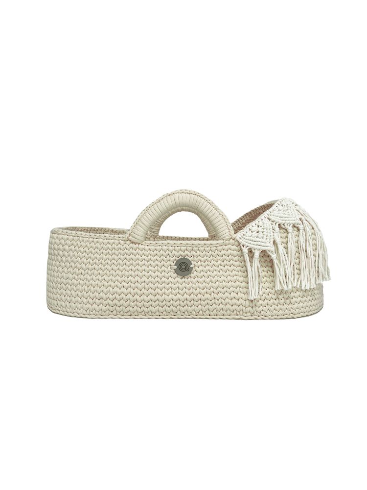 Baby furniture - Hooded Moses basket with macrame decor and rocking stand - ANZY HOME