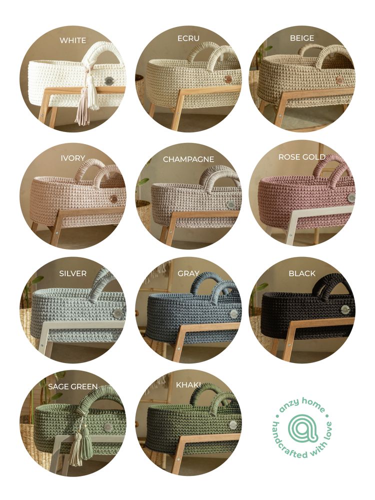 Baby furniture - Hooded Moses basket with macrame decor and rocking stand - ANZY HOME