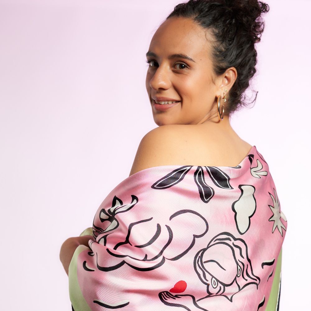 Scarves - Large silk square 90 x 90 cm - Les Beaux Jours - GOTS French silk - OURSE BLANCHE