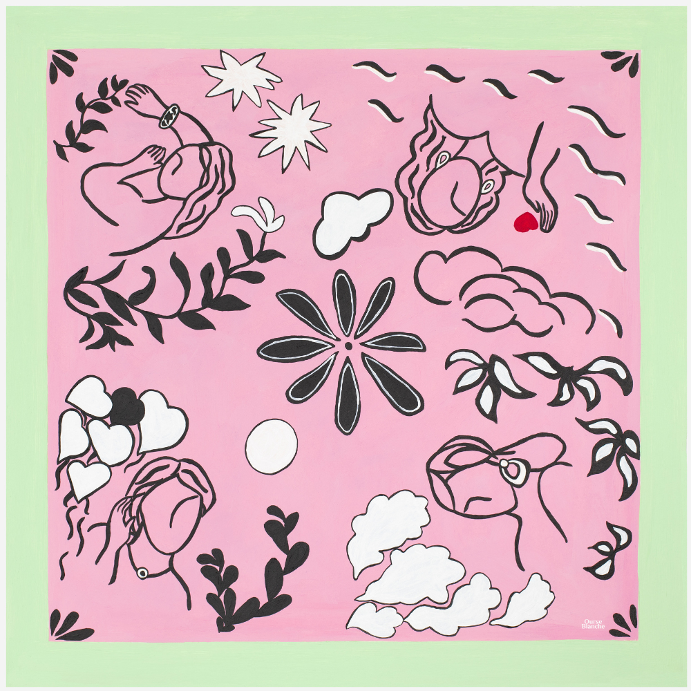 Scarves - Large silk square 90 x 90 cm - Les Beaux Jours - GOTS French silk - OURSE BLANCHE